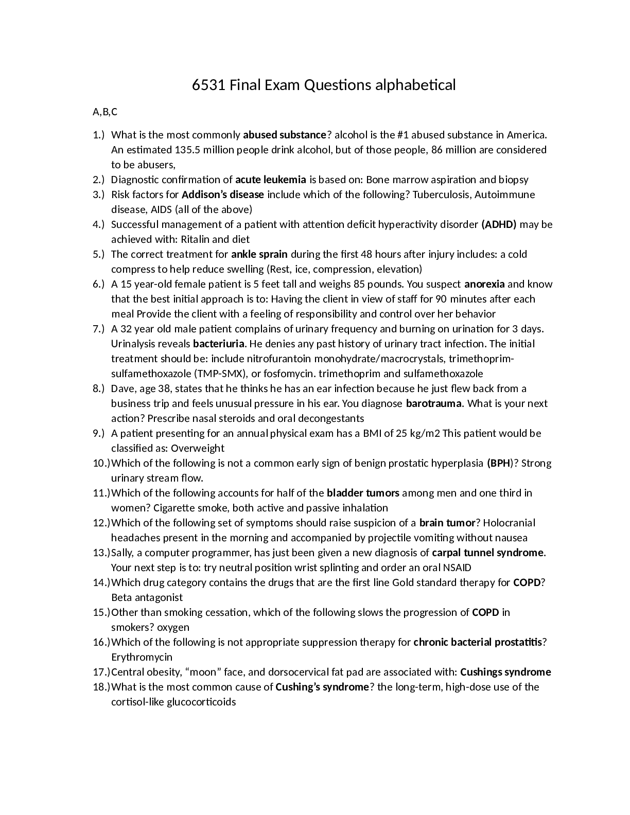 Preview image for NRNP 6531 Final Exam Questions Alphabetical